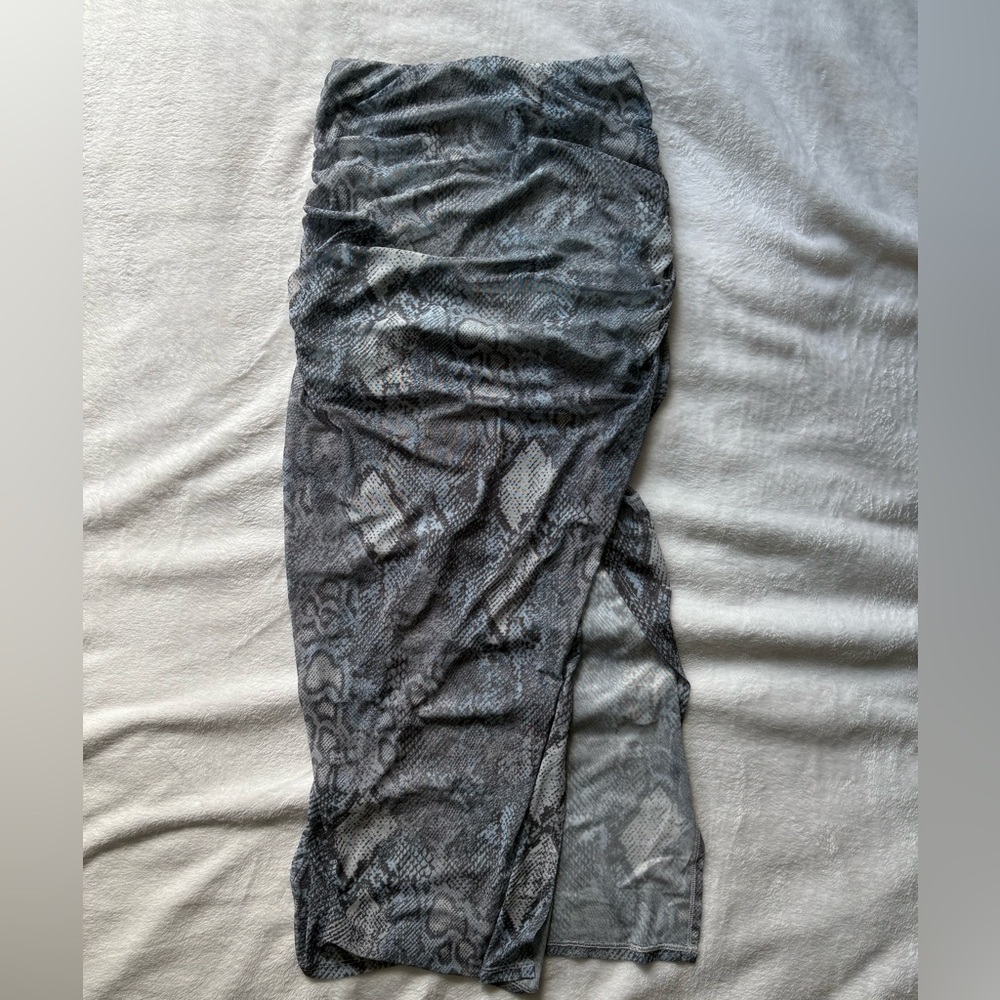 NWT Anthropologie Maeve Gray and Blue Snake-Print Sheer Maxi Skirt
